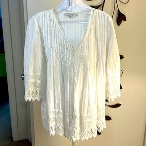 Forever 21 pleated, one button, lace, trimmed sleeves and bottom, beach cover-up